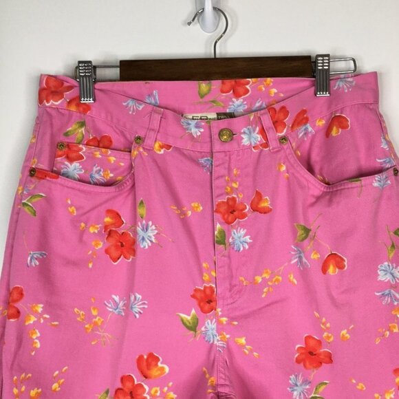 Evan Picone Pink Floral twill pants 14 Hemmed - Picture 2 of 7